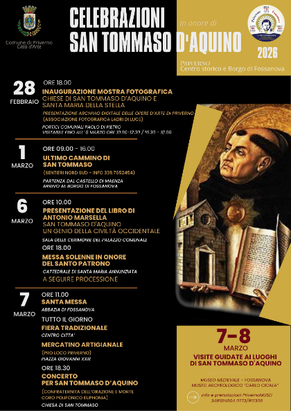 CELEBRAZIONI IN ONORE DI SAN TOMMASO D'AQUINO 2026